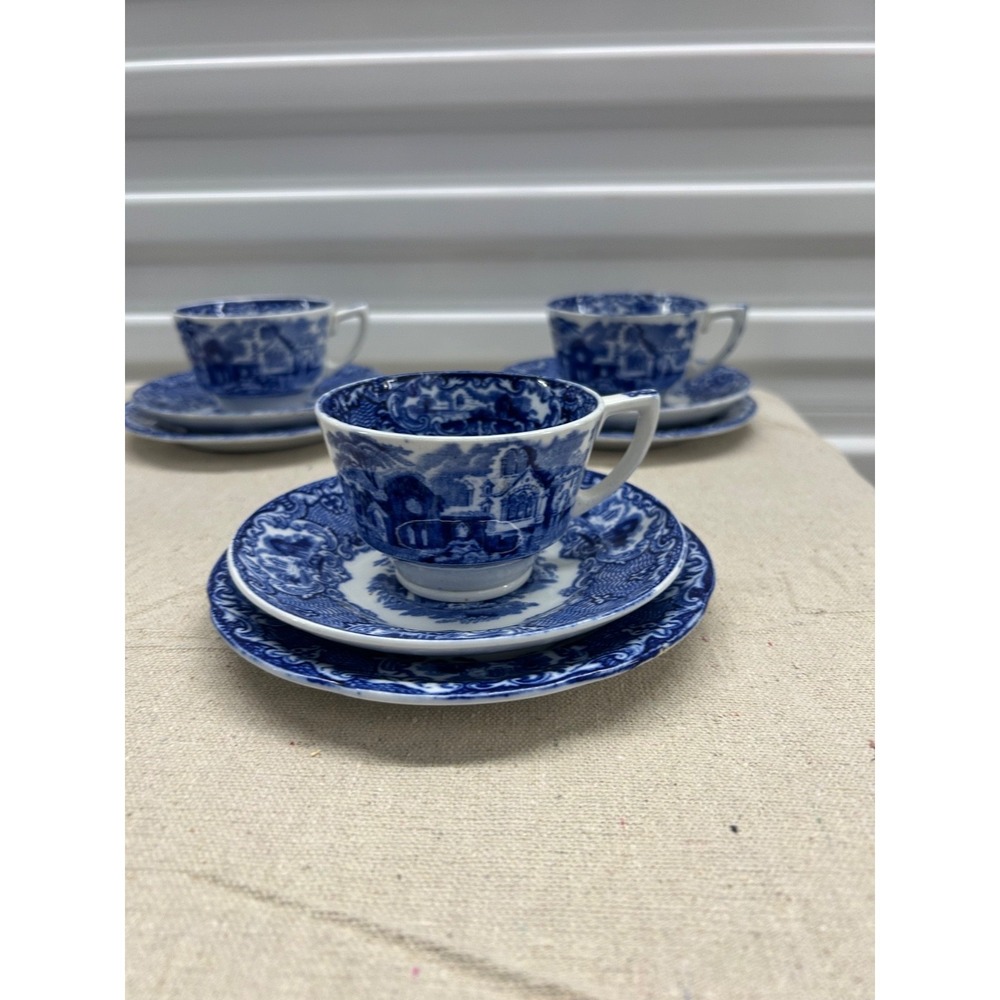 George Jones Abbey Flow Blue (54) Tea Cup & Saucer and Plate Trio (choice)